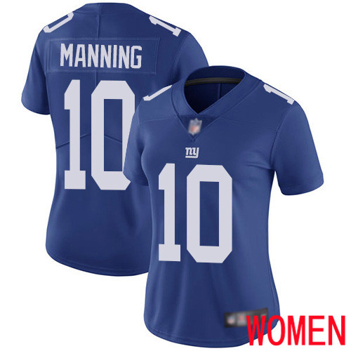 Women New York Giants #10 Eli Manning Royal Blue Team Color Vapor Untouchable Limited Player Football NFL Jersey